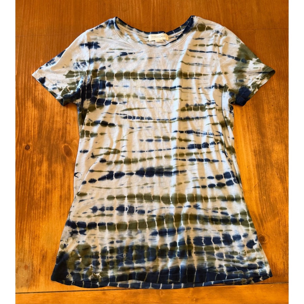 Treasure & Bond Blue Olive Green Tie Dye Cotton Modal Short Sleeve Tee Small
